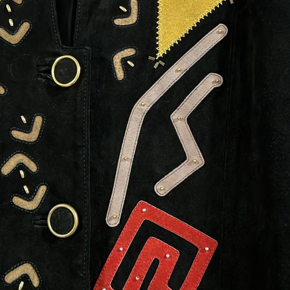 Jon Lawrence Ltd - m, black/tan/red suede jacket, 80s - Picture 8 of 10